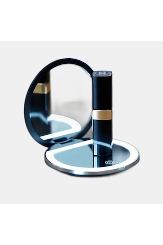 Brightnova Black2x Taşınabilir Led Seyahat Makyaj Aynası Çift Taraflı 2x 5x Büyütmeli Katlanır Cep Boy Hediye Hazır Ahşap