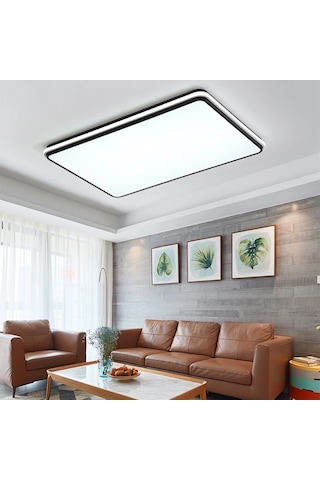 Siyah Dikdörtgen Kumandalı Dimli 3 Işık Renkli 88x62cm Led Tavan 3Renk Kumandalı