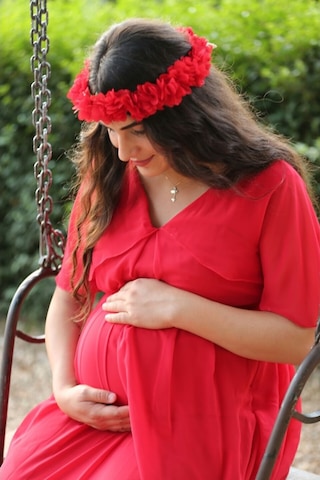 Modalabio Moda Labio- Babyshower Melek Kol Hamile Elbisesi Kırmızı
