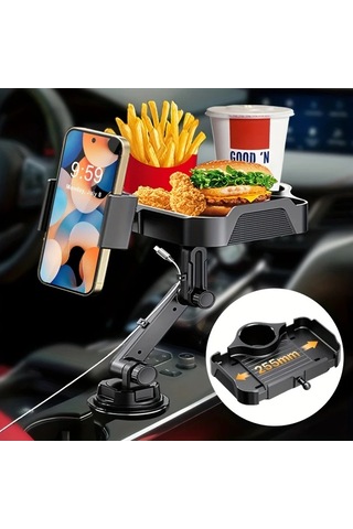 Xuweiwei Black Ekstra Büyük Alanlı Yükseltilmiş Katlanır Araç Tepsisi Cep Telefonu Tutucu