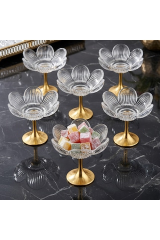 Lotus Metal Ayaklı Sunumluk 6 Lı Sade Beyaz