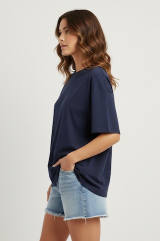 Soft&Basic Kadın %100 Organik Pamuk Oversize Fit Basic Yuvarlak Yaka T-shirt Lacivert