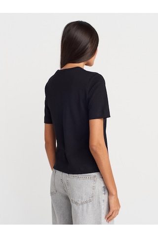 Dilvin 31840 V Yaka Kısa Kollu T-shirt-siyah SIYAH