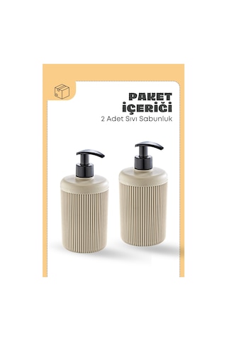 Grimorlife 2 Adet Akrilik Sıvı Sabunluk Mutfak Banyo Sabunluk Seti- 400 Ml Cam Değildir- Bej Bej