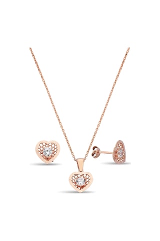 925 Ayar Gümüş Rose Kalp Set - 67018301 Rose Gold
