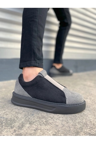 Mevese Torino Erkek Bağcıksız Cilt Günlük Sneaker Ayakkabı Ortopedik Kalın Taban Gri