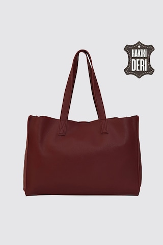 City Tote Hakiki Deri Omuz Çantası Bordo Smr9182 Bordo