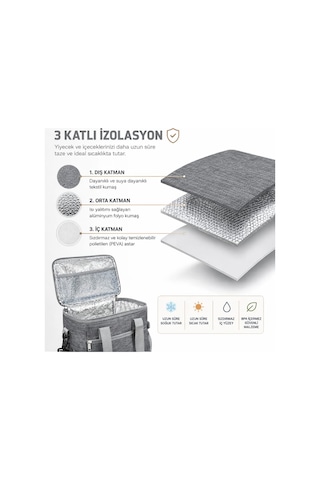 Termal Çanta 11 Lt Buzluk Çanta, Soğuk Tutan, Çift Saplı El & Omuz , File Kapaklı-314 Gri