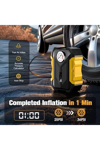 Xuweiwei Portable Air Compressor Carsun 1set Araba Oto Motosiklet Bisiklet Için 12v Dc Led Işıklı Siyah