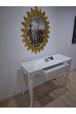 Dresuar Cnc Çökertme 90670 Model Güneş Gold Renk Ayna Lake Beyaz Tabla Kayn Aslan Ayak Beyaz - Gold