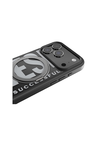 Diesel Apple iPhone 17 Pro Uyumlu Magsafe Destekli Yüzük Standlı Kılıf - Siyah/beyaz