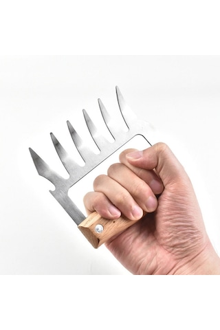 Cbtx Ayı Pençe Şekilli Paslanmaz Çelik Barbekü Çatal Tavuk Rendelenmiş Ahşap Saplı Kaymaz Yaratıcı Mutfak Çatal Pençe Et Pençe Ayırıcı Ahşap Rengi Ahşap