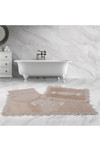 Lisa Köşeli Vizon 3'Lü Fransız Banyo Paspası Seti Klozet Takımı Vizon