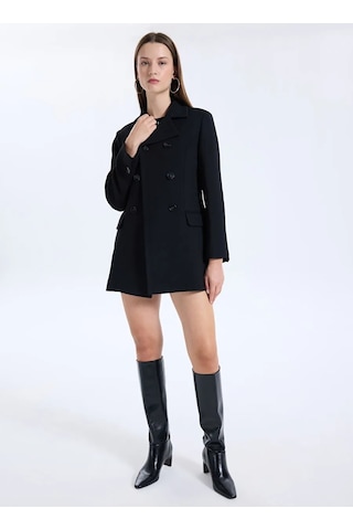 Sisley Viskoz Karışımlı Düğmeli Kruvaze Slim Fit Kaban Kadın Siyah Kaban - 325a2oualn05z