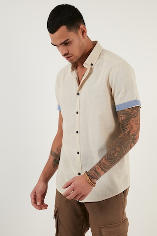 Buratti Pamuklu Slim Fit Düğmeli Yaka Kısa Kollu Erkek Gömlek Cf21S112546 Taş
