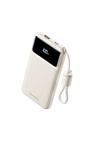 Vention 10000mah 22.5w Powerbank Usb-c + Usb-a Dahili Askı Kablolu Led Ekranlı Beyaz