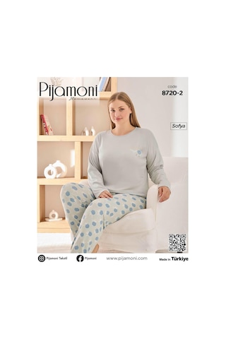 Pijamoni Kadın Sofya Büyük Beden Bisiklet Yaka Uzun Kol İnce Pijama Takımı 8720/2- 1 Adet Gri