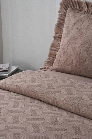 Ecocotton Tanya Pudra %100 Organik Pamuk Çift Kişilik Pike Yatak Örtüsü Takımı Pudra