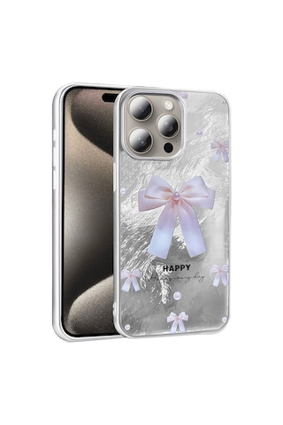 Apple Uyumlu iPhone 15 Pro Kılıf Desenli Zore Mep Kapak İncili Fiyonk