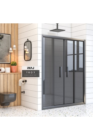 İmaj Banyo Troy Füme Cam Orta Açılır 2 Sabit 2 Sürgü Duşakabin Siyah