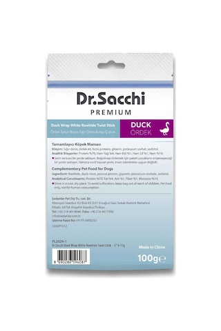 Dr.sacchi Premium Ördek Sargılı Beyaz Sığır Derisi Burgu Çubuk Tahılsız Köpek Ödülü 5'' 10'lu 100 Gr