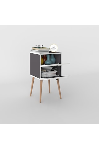 Kenzlife Komodin Hanami Gri 74 39 39 Komidin Ahşap Ayaklı Kitaplık Ayakkabılık Kapaklı Arkalıklı Beyaz