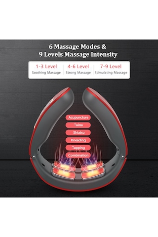 Mufunye Beyaz Boy Nack Masaj Cihazı, 42 C Sürekli Isı, 6 Farklı Masaj Modu, 9 Seviye Güç Ayarı, 15 Dakika Zamanlayıcı, 4 Başlı, Usb Şarjlı, İçinli Pil Çok Renkli