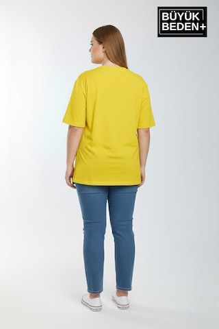 Superlife Kadın Büyük Beden M Baskılı 3xl-6xl Bisiklet Yaka Tshırt Spr26btsk510-12 Sarı