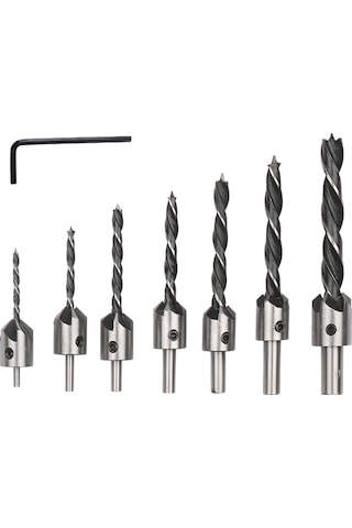 Xindoker 7 Parça Hss Üç Uçlu Havşa Matkap Ucu Seti, 3mm-10mm, Ahşap İşleme Ve Pilot Delikler İçin, L Anahtarı Dahil