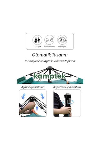 Kamptek 4 Kişilik Otomatik Kurulum Çift Katmanlı Kamp Doğa Deprem Plaj Çadırı 200 200 140cm Ve 2'li Kamp Sandalyesi Seti - Yeşil - Mavi Yeşil