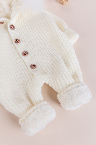 Babymod Triko Örgü Kışlık İçi Welsoft Astarlı Kapüşonlu Kız/erkek Bebek Tulum Krem