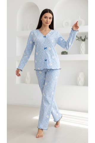 Divinus Panda Desenli Bayan Pijama Takımı mavi
