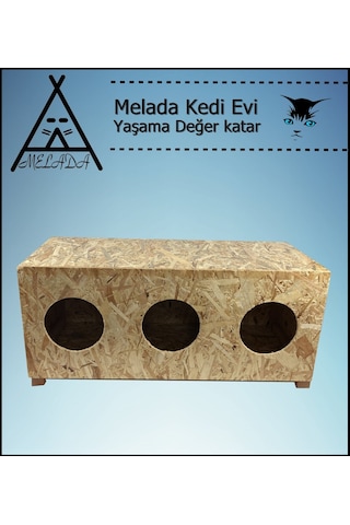 Melada Kedi Evi Dış Ortam Uygun 3'lü Ahşap Kedi Evi Osb 93x41x39 Cm