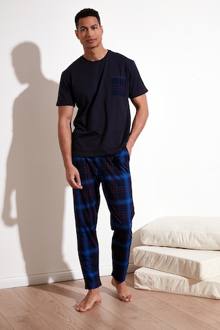 Buratti Ekoseli Pamuklu Regular Fit Kısa Kollu Erkek Pijama Takımı 6572002 Lacivert-Saks