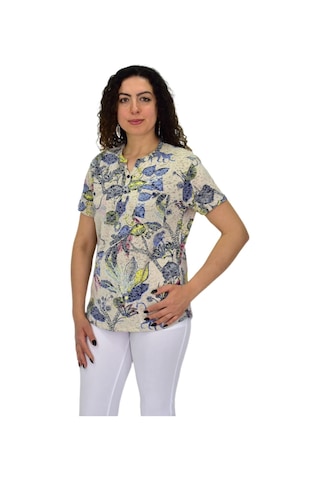 Kadın Kısa Kol Baskılı Cepli Bluz Bgl-st04699 Taş