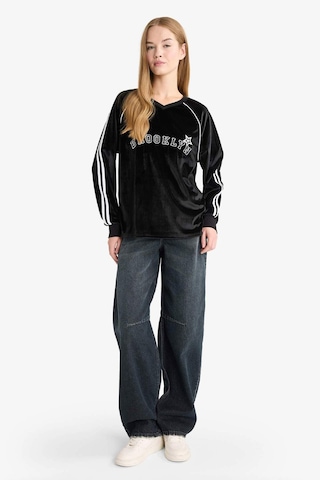 Defacto Oversize Geniş Kalıp V Yaka Baskılı Kadife Sweatshirt G3729ax25wnbk81 Siyah-bk81
