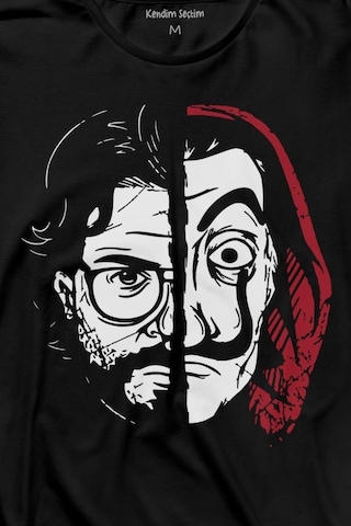 La Casa De Papel Profesör Proffessor Dali Mask Yarım Yüz Half Face Uzun Kollu Tişört Baskılı T-shirt 001