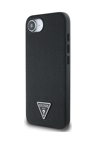 Apple iPhone 16e Uyumlu Kılıf Guess Lisanslı M-safe Şarj Özellikli Grained Triangle Kapak Siyah