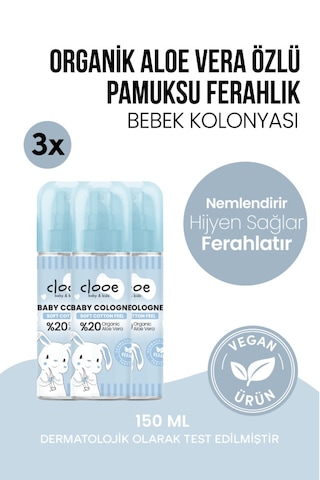 Hassas Ciltlere Özel Organik Aloe Vera Özlü Taze Pamuk Kokulu Soft Cotton Feel Bebek Kolonyası 3'lü Aile Paketi