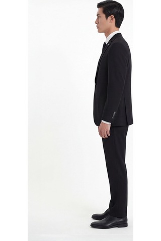 Sabri Özel Siyah Slim Fit 6 Drop Mono Yaka Modal Kumaş Lastikli Bel Astarsız Takım Elbise
