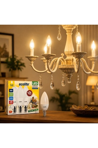 Ecolite 8w Led Mum Ampul 3 Lü Paket E14 Duy 3000k Sarı Işık 810 Lümen 60w Eşdeğer Dekoratif Opal Ampul Enerji Tasarruflu