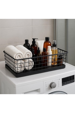 Okyanus Home Dikdörtgen Siyah Metal Organizer Sepet Maxi 18x33 Cm Siyah