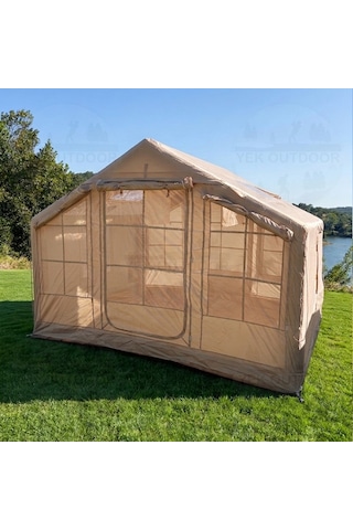 Yek Outdoor 6-8 Kişilik 4 Mevsim Soba/vebasto Çıkışlı 420d Oxford Şişme Kamp Çadırı Pompalı, 300x240x215 Cm Krem