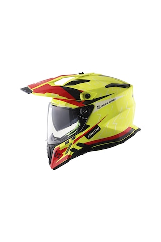 Axor Xcross Dual Vizör Full Face Kask Kırmızı - Parlak Sarı