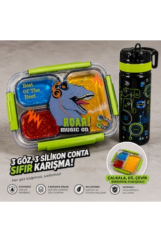 Muzeko Su Mataralı 3 Bölmeli Paslanmaz Çelik Yemek Kabı Sızdırmaz Kapaklı, Suluklu Taşınabilir Beslenme Kabı Mavi 2086 800+600ml Açık Yeşil