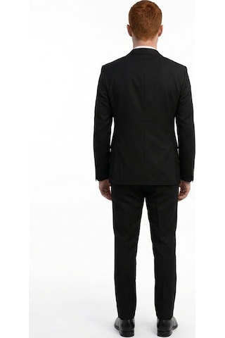 Uki Siyah Comfort Fit , Mono Yaka, 2 Düğme Çift Yırtmaç Çizgili Klasik Takım Elbise