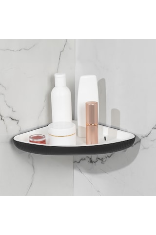Porsima 0447 İstiridye Yapışkanlı Banyo Köşe Rafı Organizer Siyah
