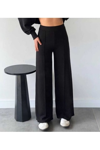 Nevege Butik Kadin Örme Kumaş Likrali Siki Toparlayici Palazzo Pantolon-siyah Siyah