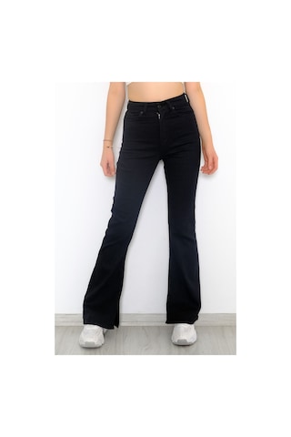 İspanyol Paça Yırtmaçlı Kot Pantolon Siyah - 8839.1184. Çok Renkli