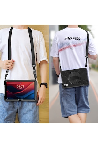 Lenovo Tab M11 Tb330fu 11 İnç Kılıf 360 Standlı Askılı Zırh Tank
